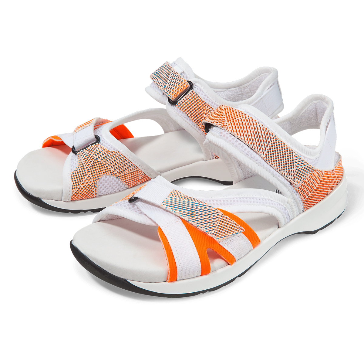 BÄR Damen-Sandalen mit Klettverschluss in Weiß und Orange – bequeme Seniorenschuhe mit verstellbarem Verschluss und rutschfester Sohle für sicheren Halt.